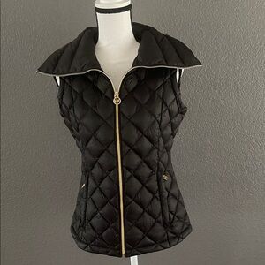 Michael Kors Black Quilted Vest with Gold Accents